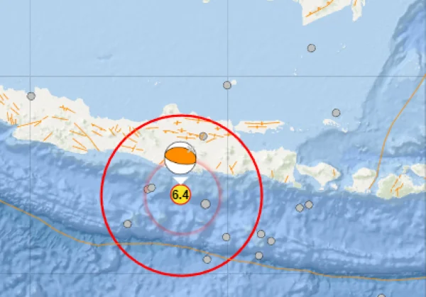 Gempa berkekuatan M6,4 di Pacitan, Jawa Timur (Dok : Int).