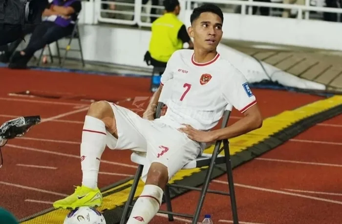 Selebrasi Marcelino Ferdinan setelah mencetak gol kedua dalam kemenangan 2-0 Timnas Indonesia atas Arab Saudi (instagram bolanusantara).