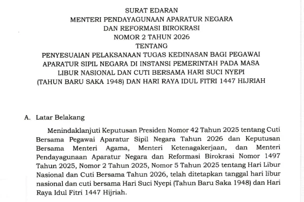 Pemerintah melalui Menteri Pendayagunaan Aparatur Negara dan Reformasi Birokrasi (PANRB) menerbitkan Surat Edaran (Dok : Ist).