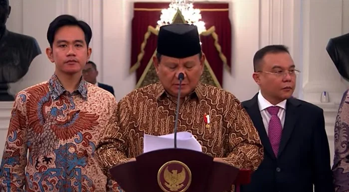 Presiden Prabowo umumkan Menteri Kabinet Merah Putih (Tangkapan Layar YT Sekretariat Negara).