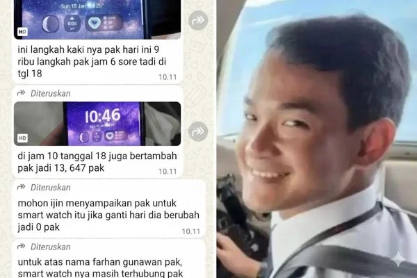 Catatan smartwatch milik Farhan Gunawan, Co-Pilot pesawat ATR yang hilang kontak di Gunung Bulusaraung (Dok : Ist).