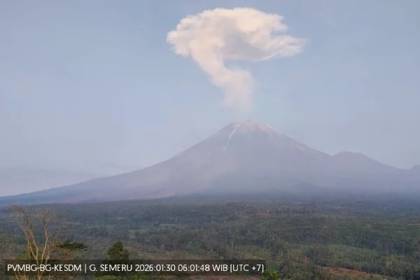 Gunung Semeru di perbatasan Kabupaten Lumajang dan Malang, Provinsi Jawa Timur mengalami erupsi (Dok : Int).