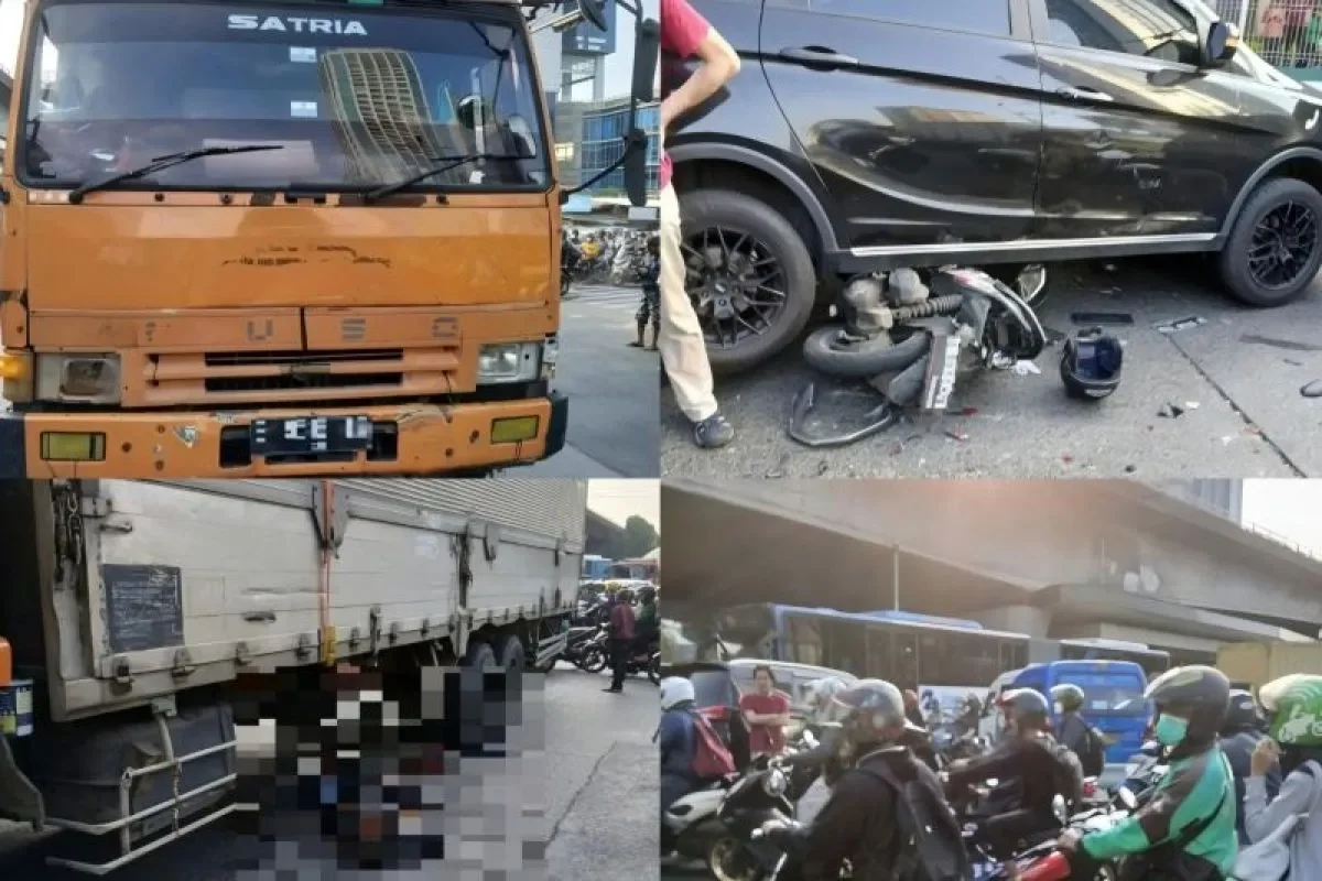 Sebuah truk menabrak sejumlah kendaraan di lampu merah (TL) Slipi, Jakarta Barat, Selasa (26/11/2024). DOC: (ANTARA/ILHAM KAUTSAR)