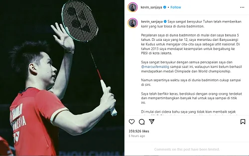 (Foto: Tangkapan Layar Unggahan Kevin Sanjaya).