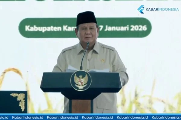 Presiden Prabowo Subianto saat acara Panen Raya dan Pengumuman Swasembada Pangan, Karawang (Dok : Ist).